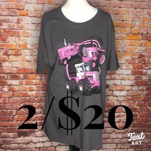 Port & Company Pink and Gray Turbo Tractor Tee